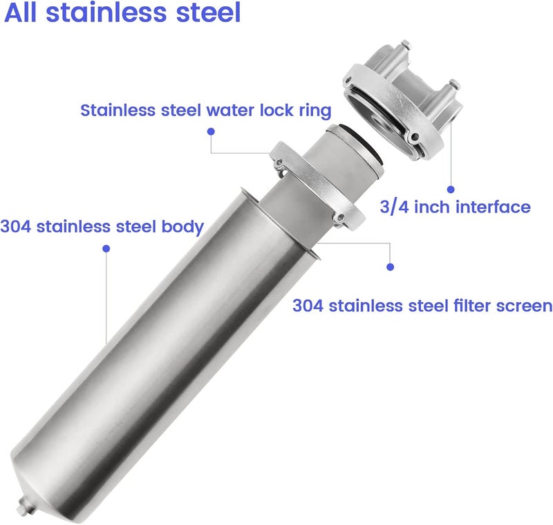 Amwater NSF/ANSI 42 Certification Stainless Steel Filter Housing for 10"/ 20" Filter Cartridge, 3/4" NPT Water Filter Housing for Whole House Water Purification of Stainless Steel 304 (10" C Housing) - Image 5